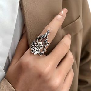 Antique Silver Peacock Design Adjustable Ring